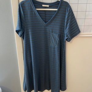 Blue and gray striped dress